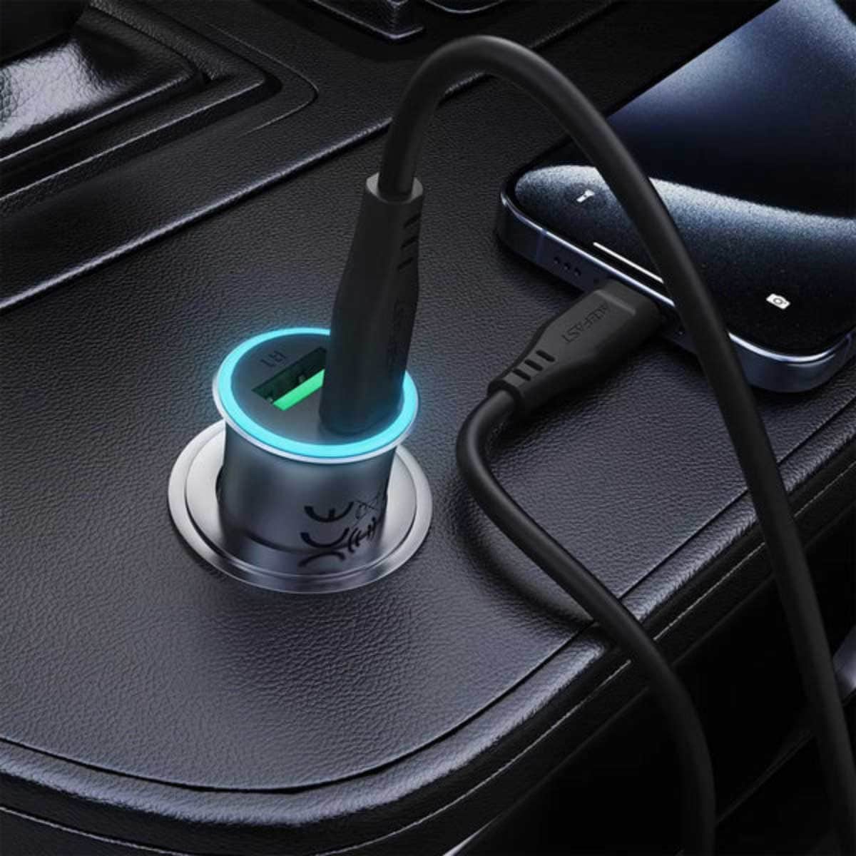 Acefast Metal Grey B16 95W Dual Port Car Charger with Cable