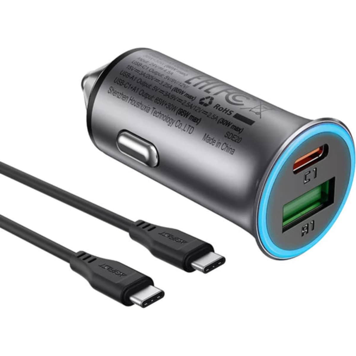 Acefast Metal Grey B16 95W Dual Port Car Charger with Cable