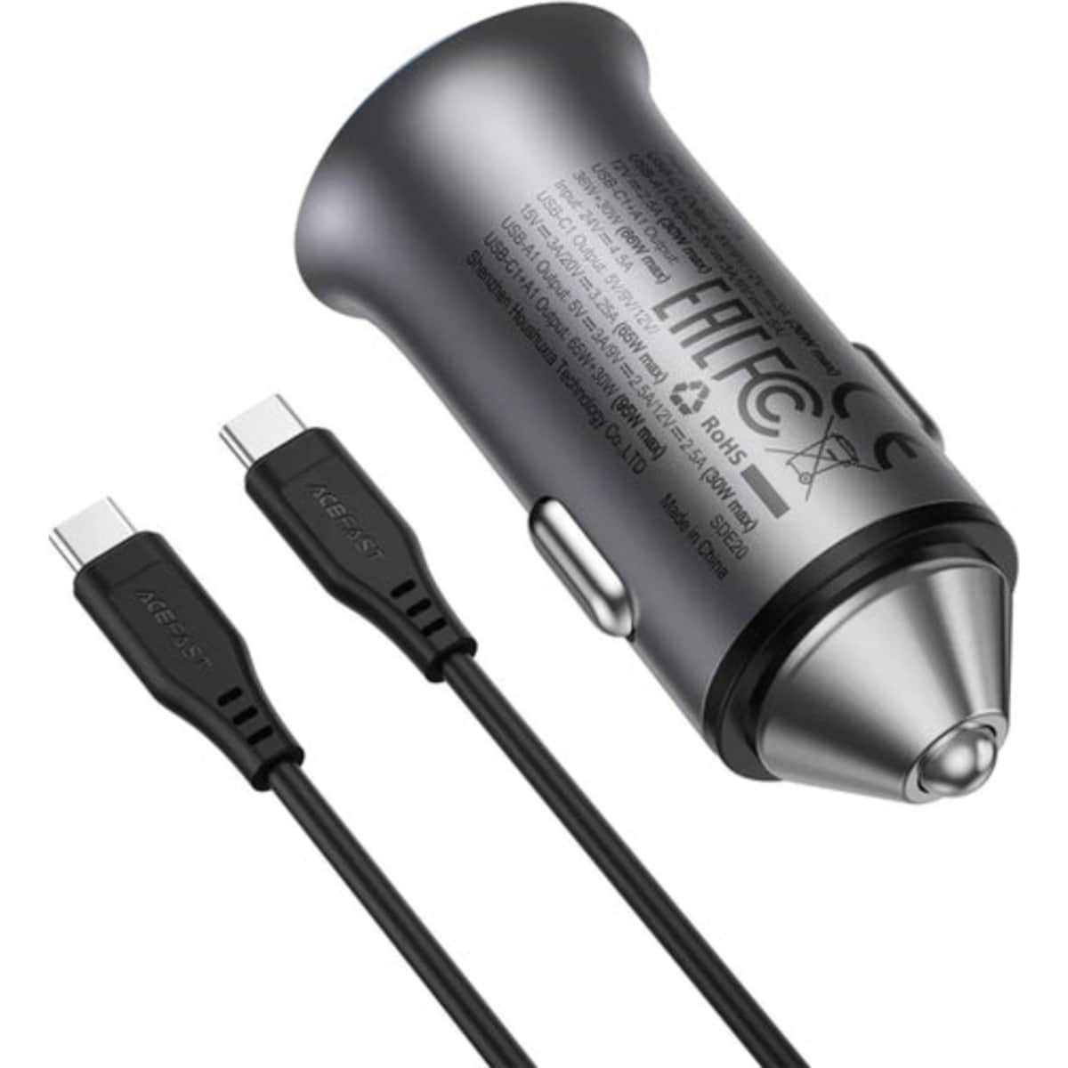 Acefast Metal Grey B16 95W Dual Port Car Charger with Cable