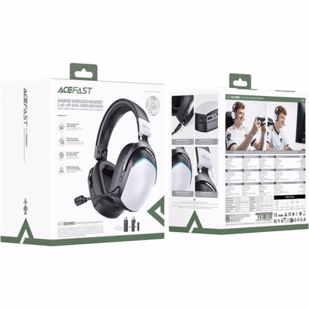 Acefast White H11 Wireless Over Ear Gaming Headphones