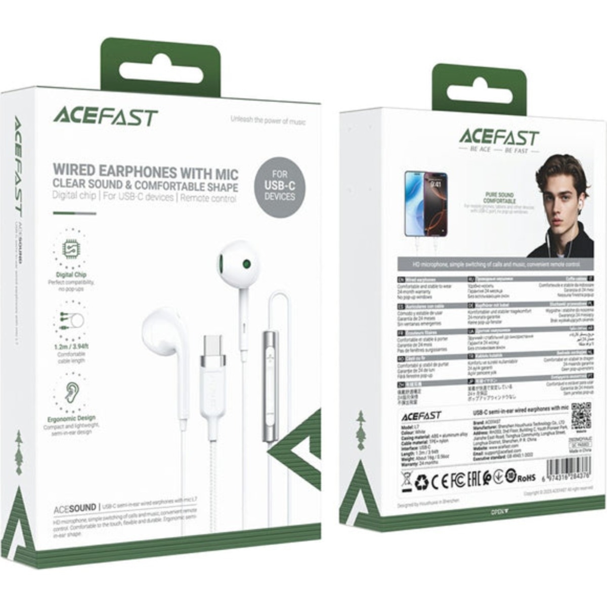 ايسفاست L7 سماعات أذن سلكية شبه داخل الأذن بمنفذ USB-C - أبيض