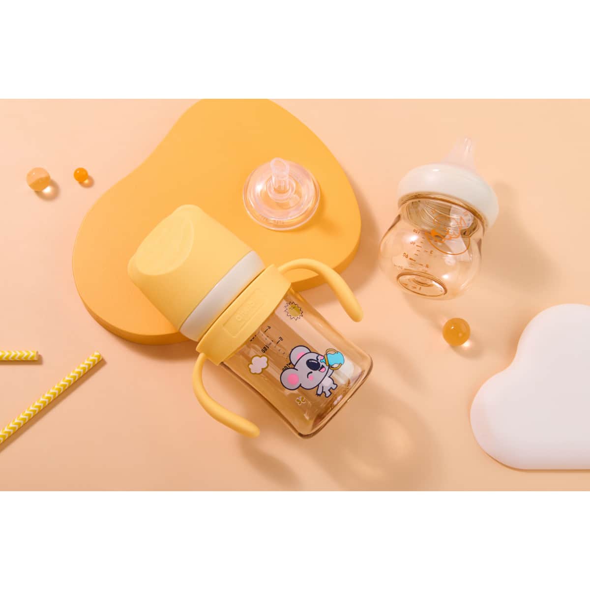 Aiwibi 270ml New Born Baby Yellow Feeding Bottle Toddler, 0-2 Years