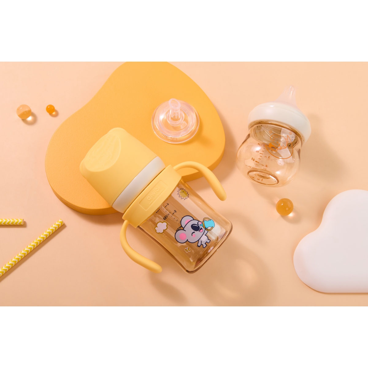 Aiwibi 270ml New Born Baby Yellow Feeding Bottle Toddler, 0-2 Years