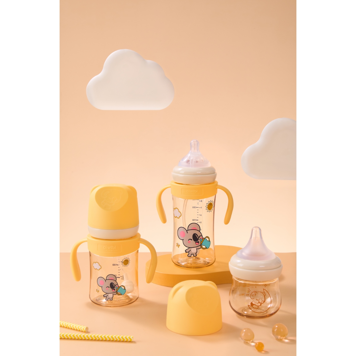 Aiwibi 270ml New Born Baby Yellow Feeding Bottle Toddler, 0-2 Years