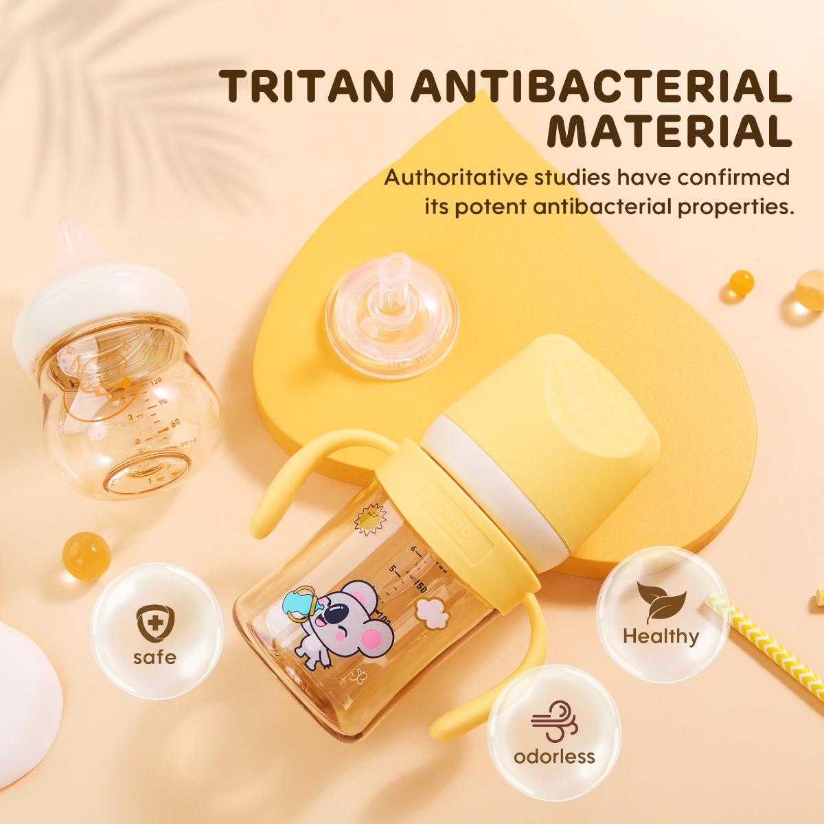 Aiwibi 270ml New Born Baby Yellow Feeding Bottle Toddler, 0-2 Years