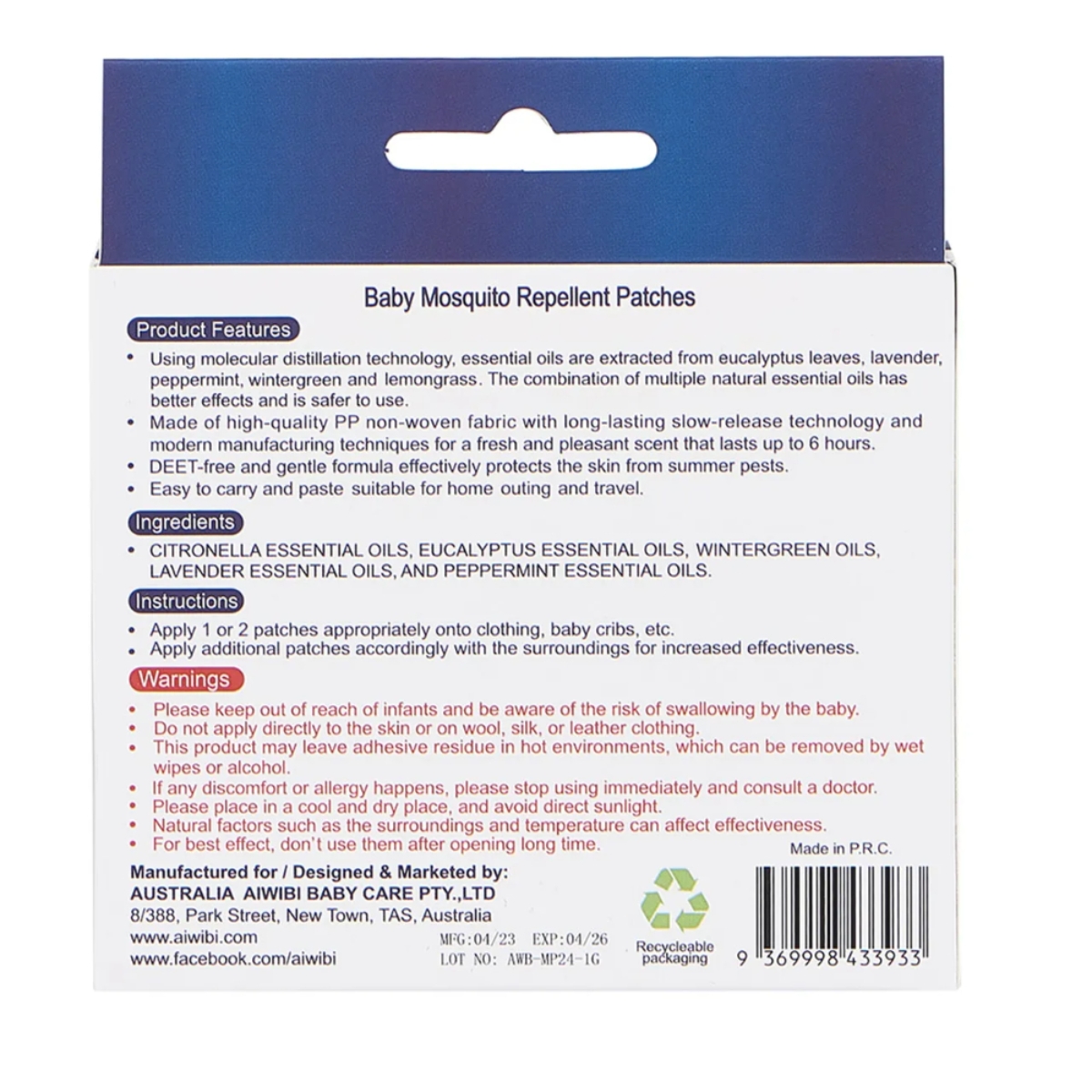 Aiwibi Mosquito Repellent Patches Toddler, 0-2 Years, Pack of 24