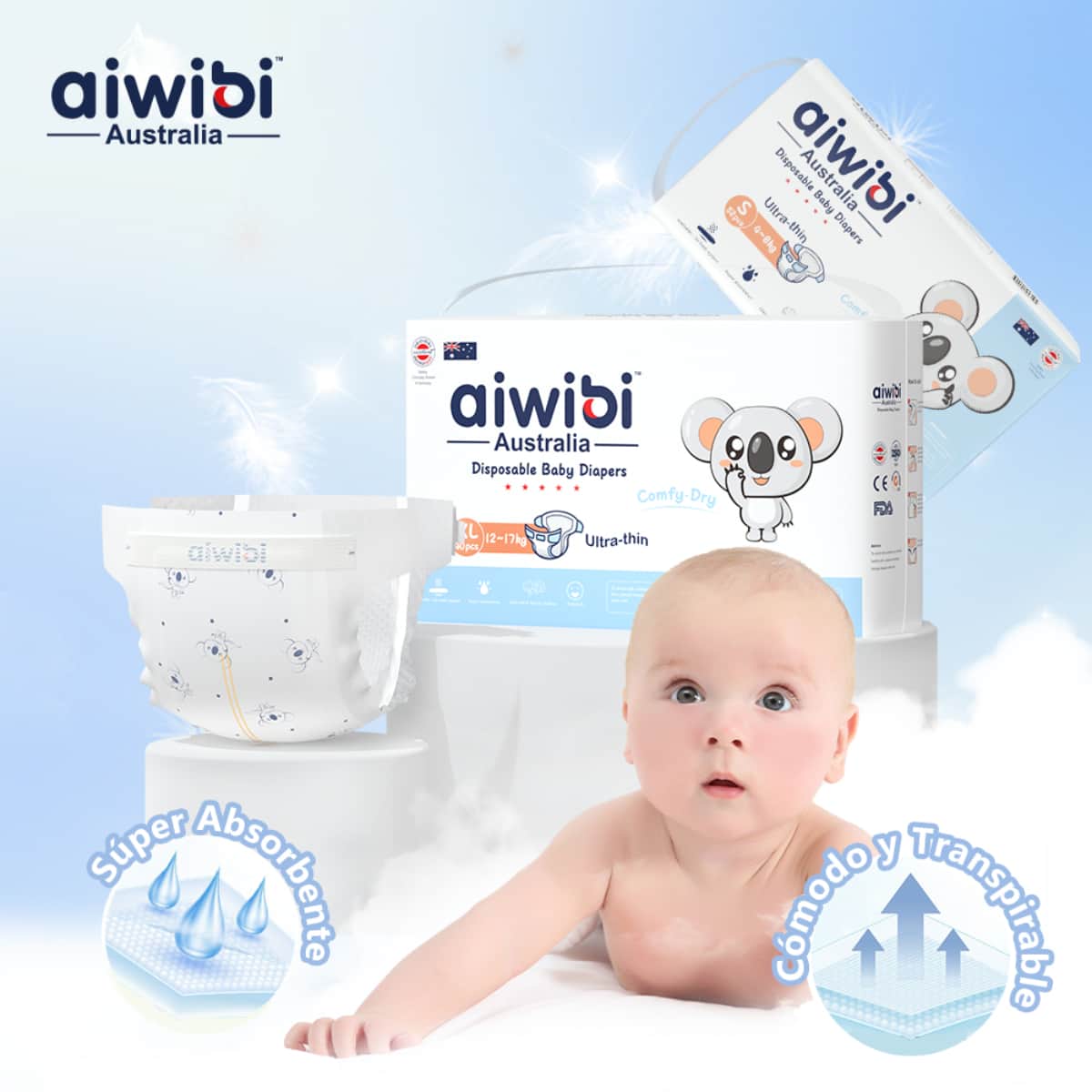 Aiwibi Premium Size 4 (8-13Kg) Ultra Thin Baby Diapers Toddler, 0-2 Years