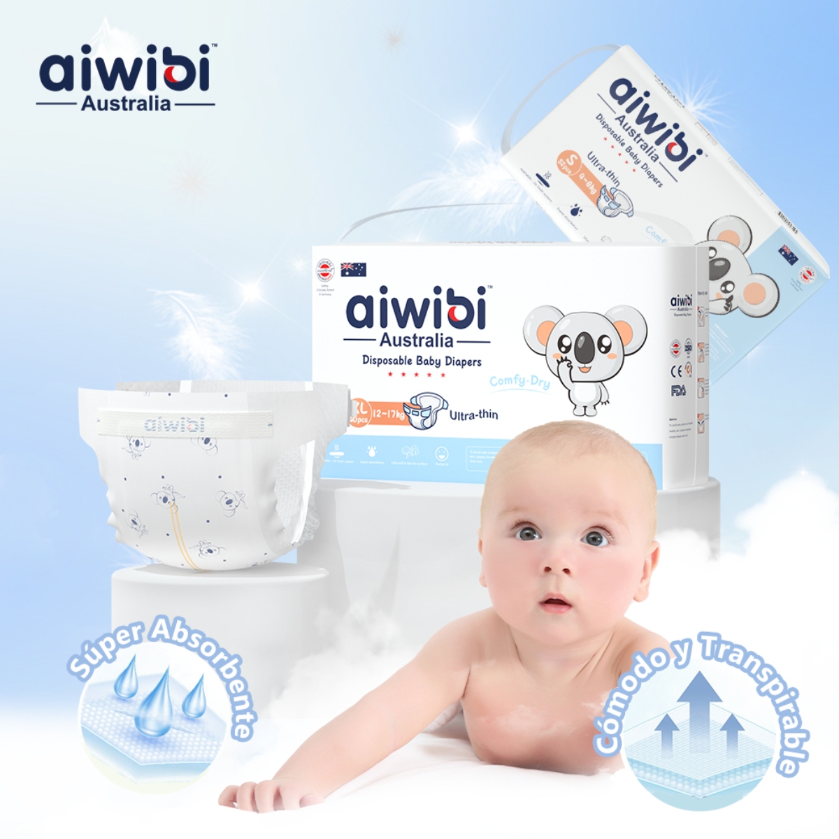 Aiwibi Size 2 (4-8Kg) Ultimate Comfort Baby Diapers Toddler, 0-2 Years