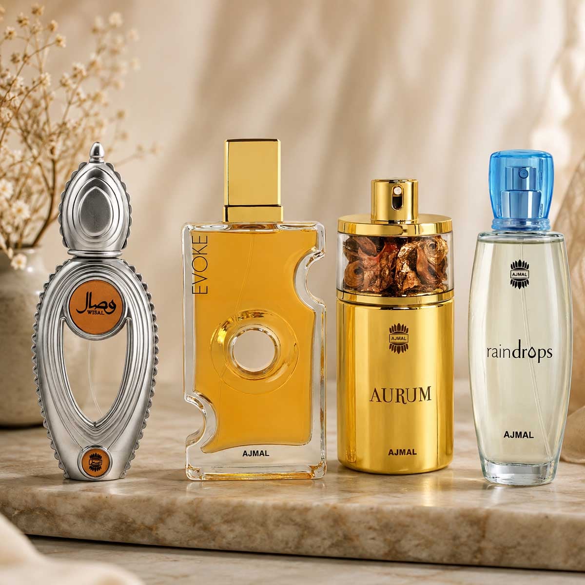أجمل أوروم + راين دروبس + وصال + إيفوك عطر أو دو بارفيوم للنساء، باقة