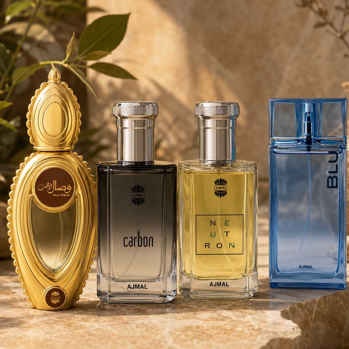 أجمل كاربون + نيوترون + بلو + وصال ذهب عطر أو دو بارفيوم للرجال، باقة