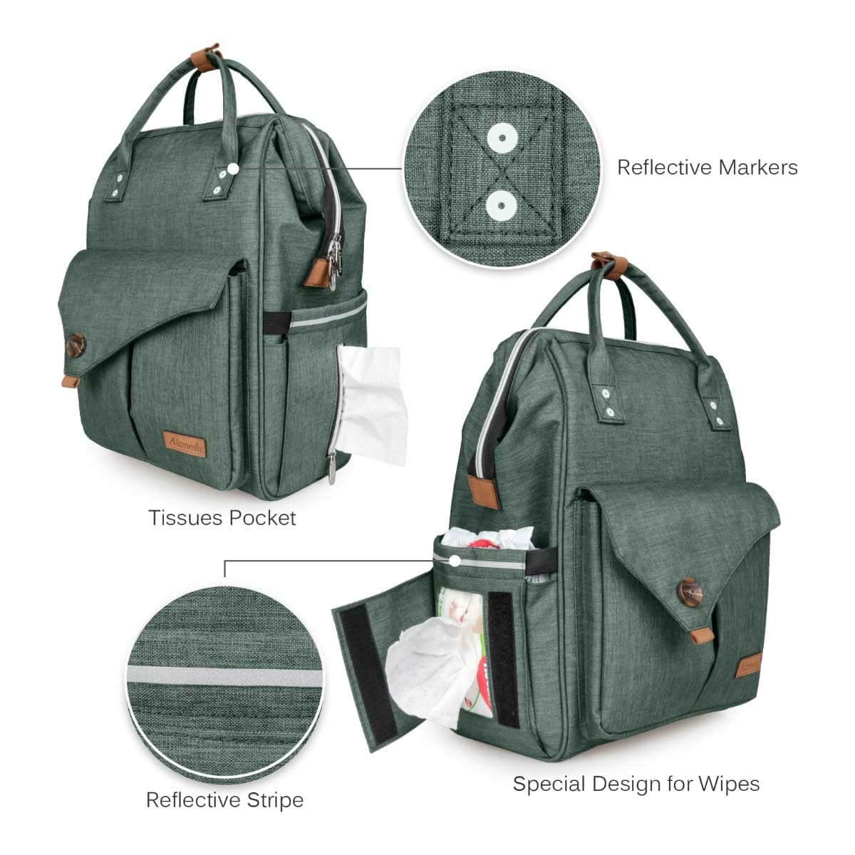 Alameda Olive Green Large Diaper Backpack