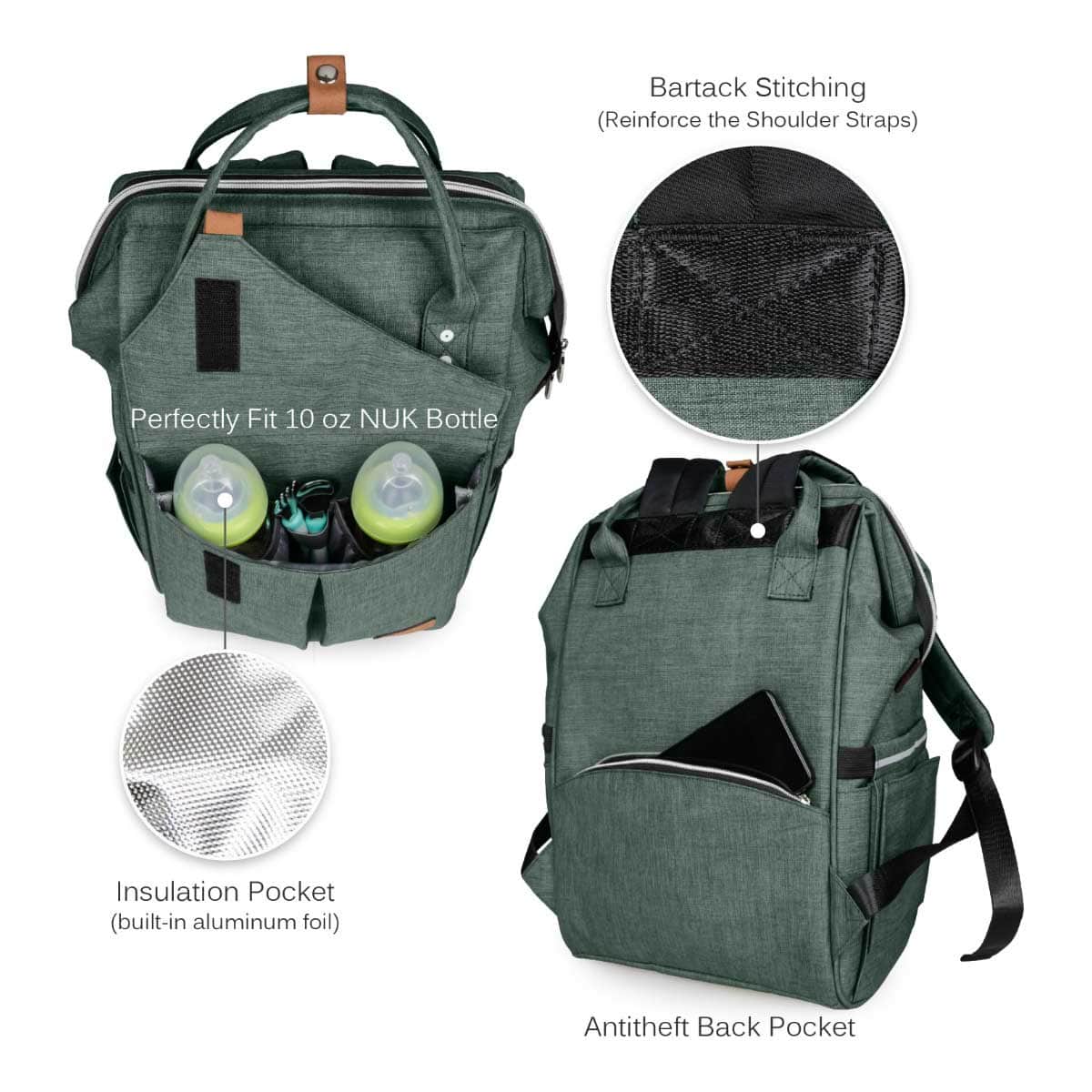 Alameda Olive Green Large Diaper Backpack