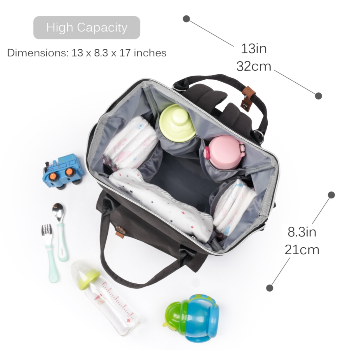 ألاميدا حقيبة حفاضات كبيرة باللون الأسود النفاث للأطفال