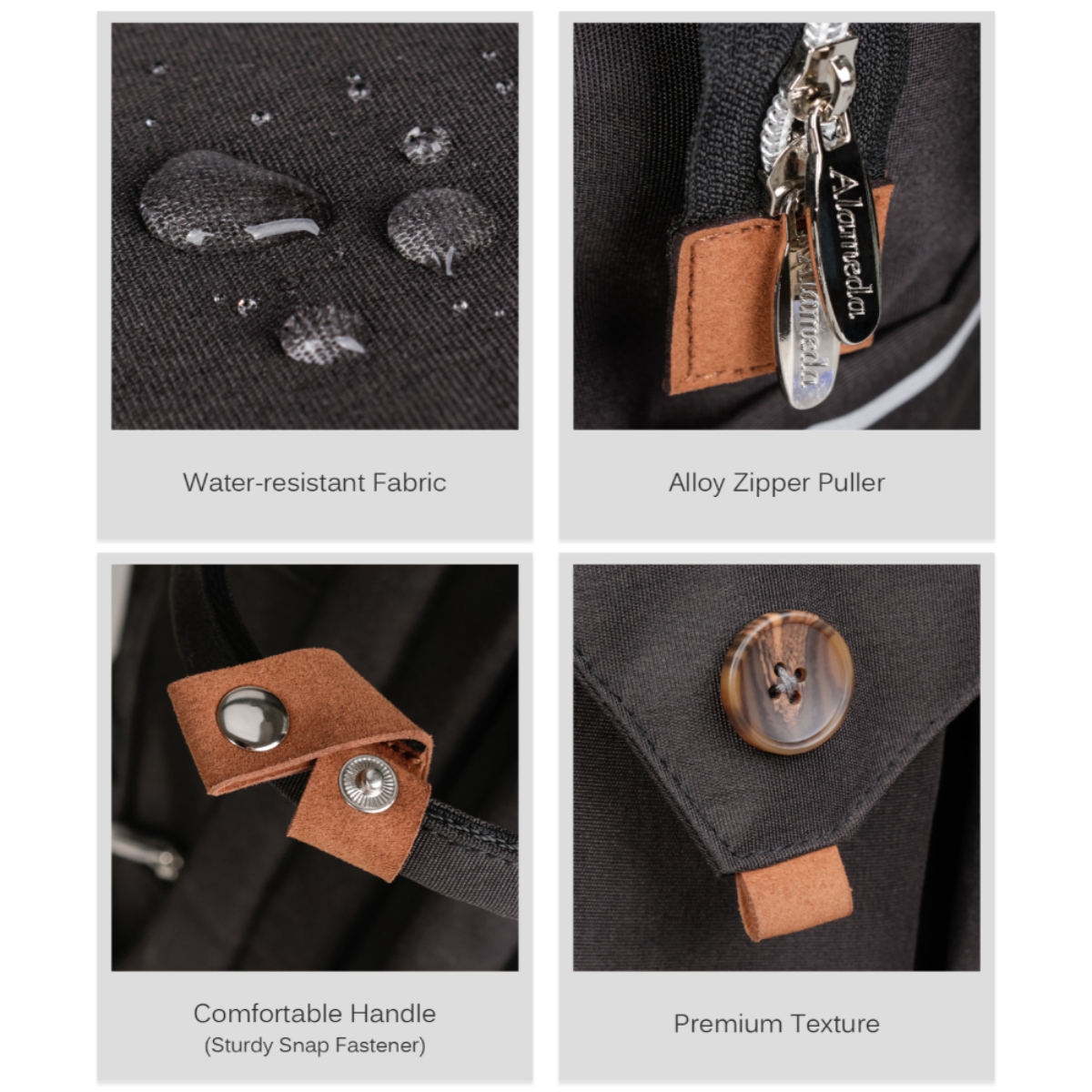 ألاميدا حقيبة حفاضات كبيرة باللون الأسود النفاث للأطفال