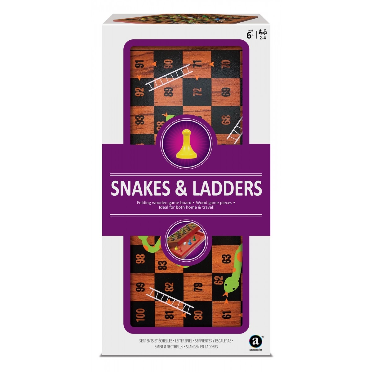 Ambassador Folding Wooden Snakes & Ladders Set Unisex, 5-7 Years