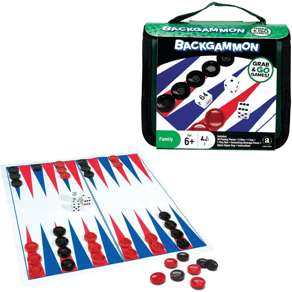 Ambassador Grab & Go Games! Travel Backgammon Game Unisex, 5-7 Years