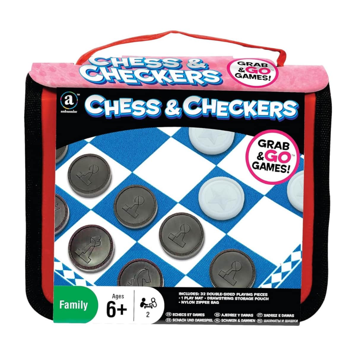 Ambassador Grab & Go Games! Travel Chess & Checkers Board Game Unisex, 5-7 Years