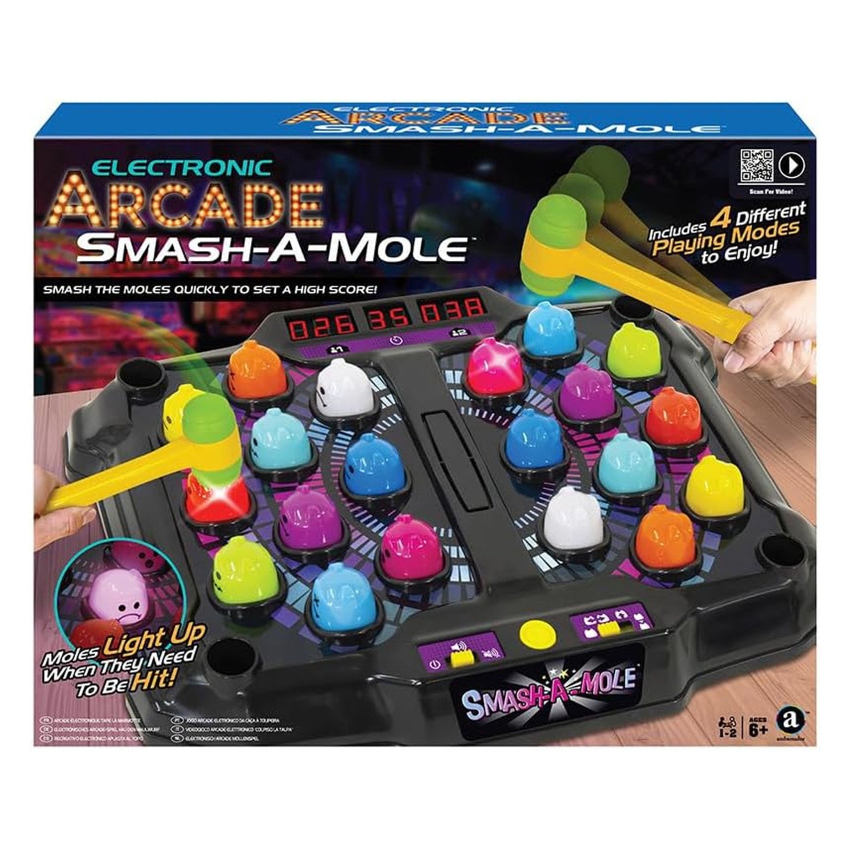 Ambassador Hyper Neon Series Electronic Arcade Smash-A-Mole Unisex, 5-7 Years