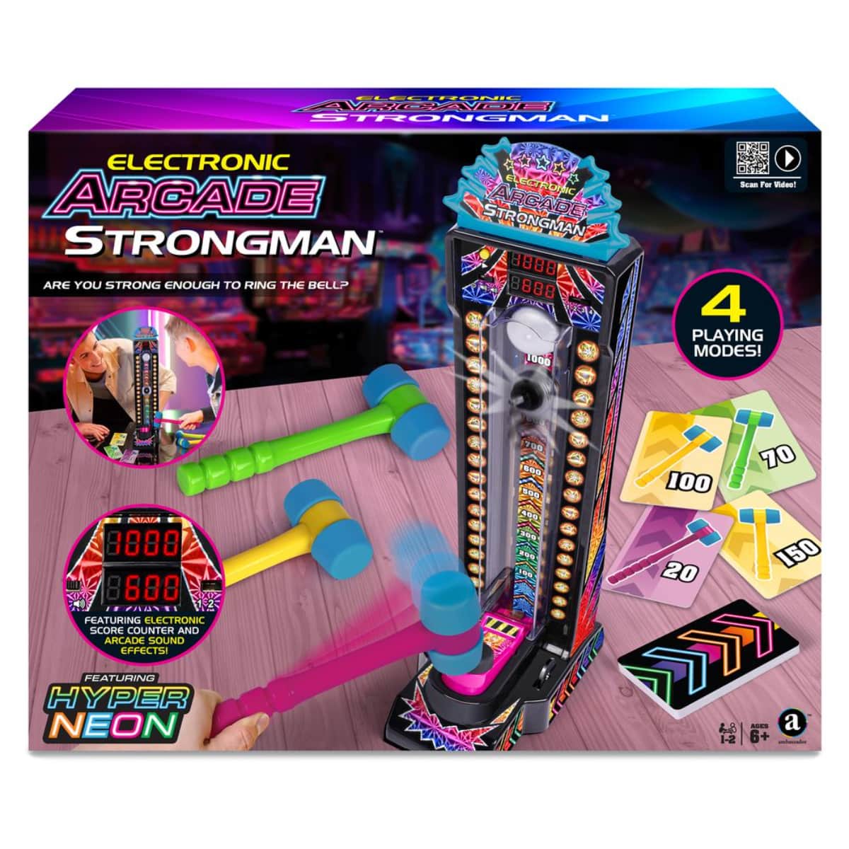 Ambassador Hyper Neon Series Electronic Arcade Strongman Unisex, 5-7 Years