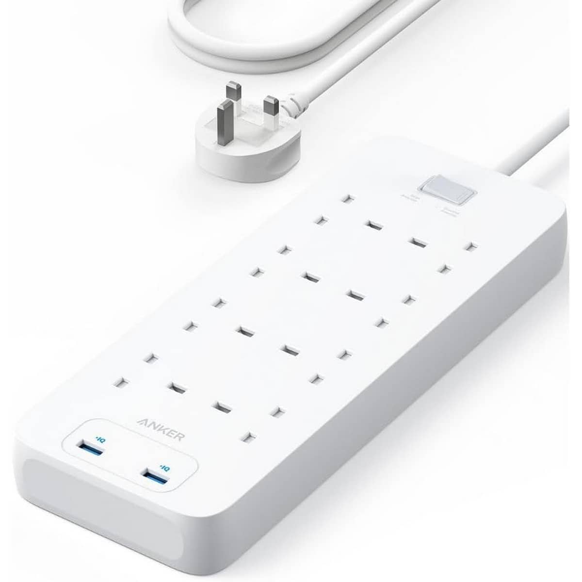 أنكر مشترك كهربائي 342 USB بقدرة 12 واط مع حماية من زيادة التيار ومنفذي USB و8 مخارج AC بطول 1.8 متر