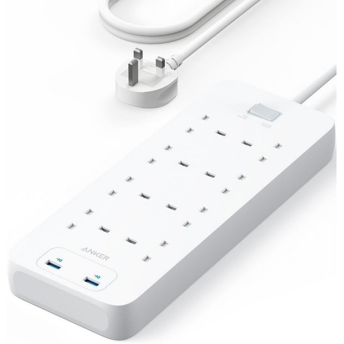 أنكر مشترك كهربائي 342 USB بقدرة 12 واط مع حماية من زيادة التيار ومنفذي USB و8 مخارج AC بطول 1.8 متر