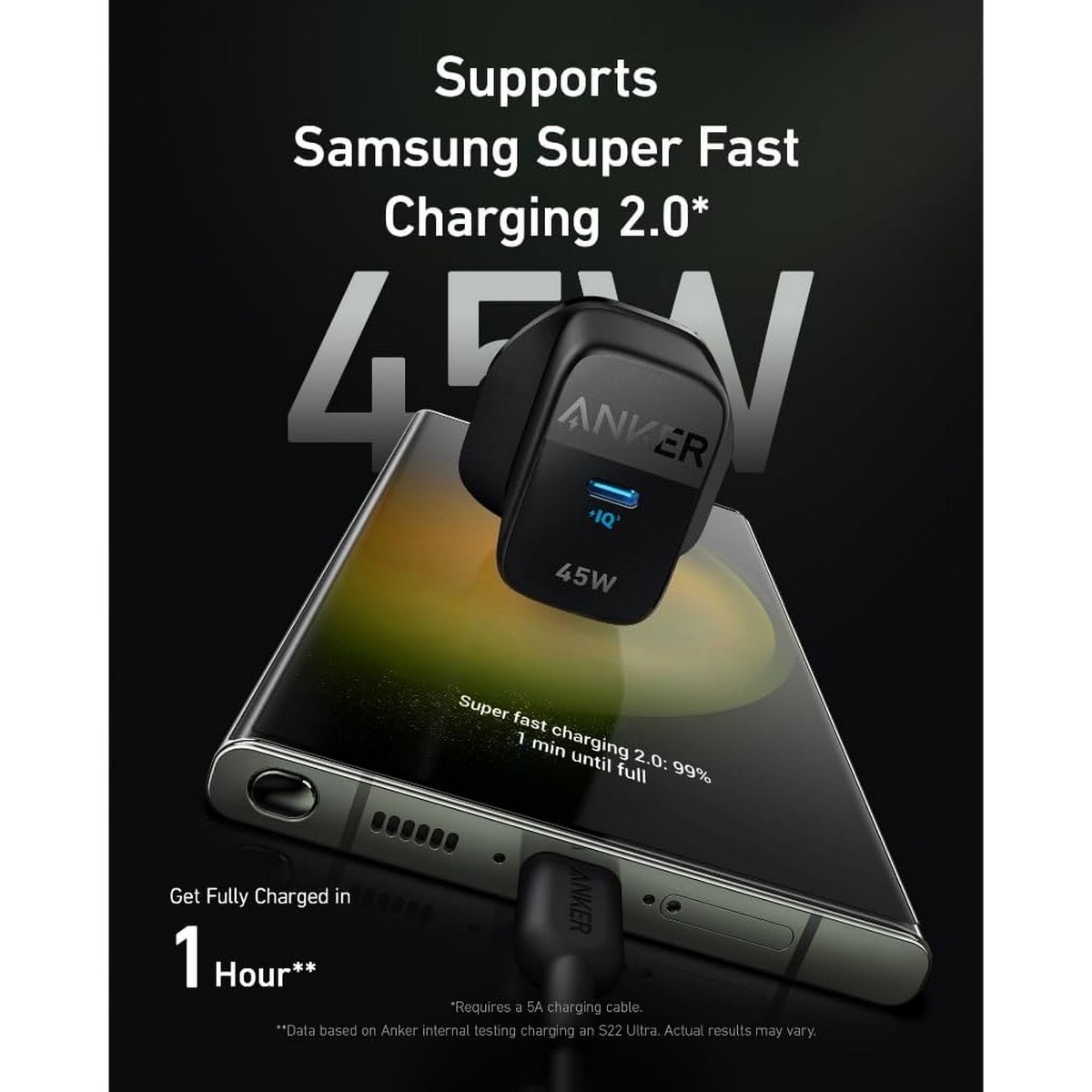 أنكر شاحن حائط 313 PD PowerIQ 3.0 USB-C بقدرة 45 واط