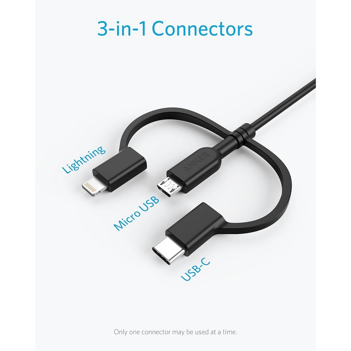 Anker 3ft PowerLine II 3-in-1 Charging Cable