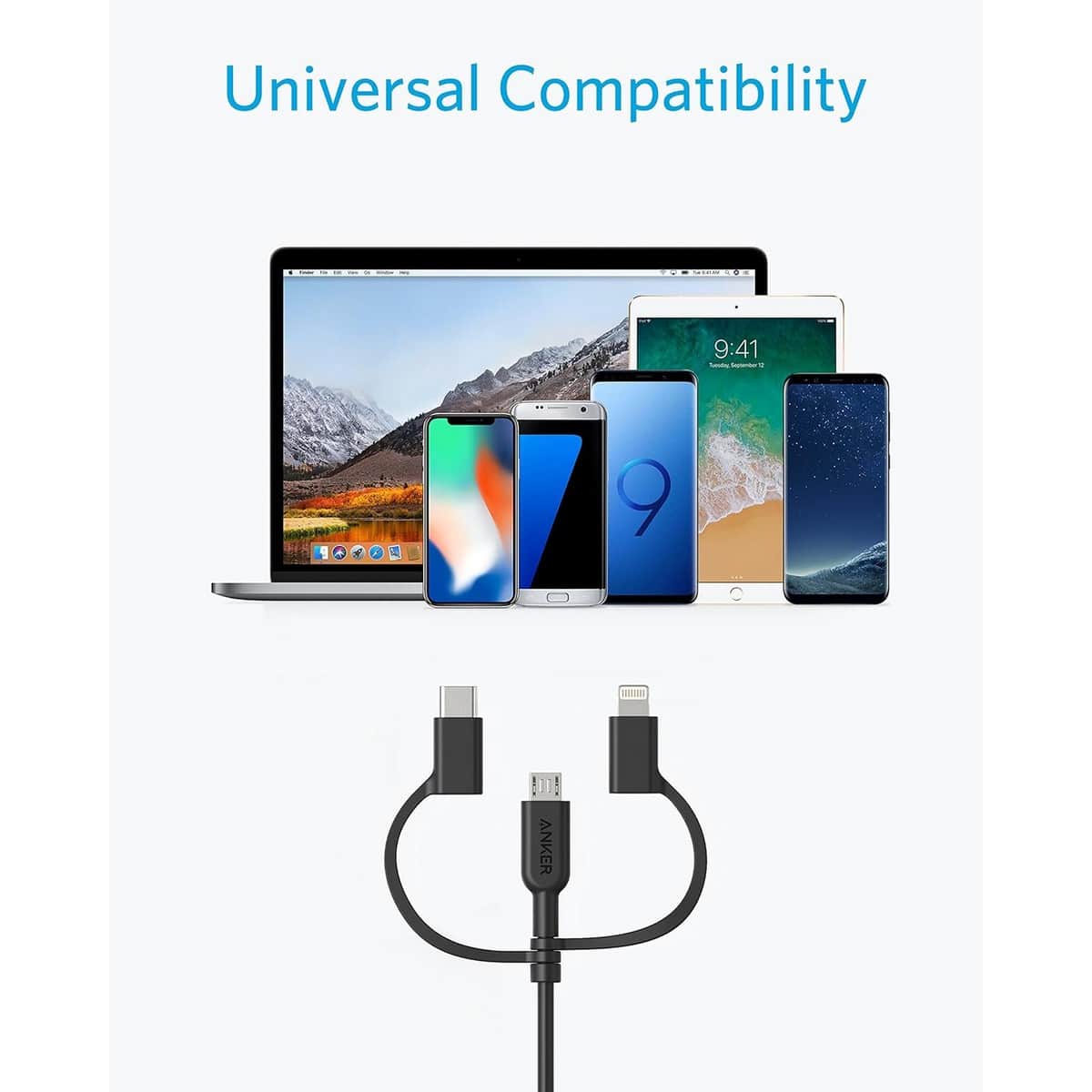 Anker 3ft PowerLine II 3-in-1 Charging Cable