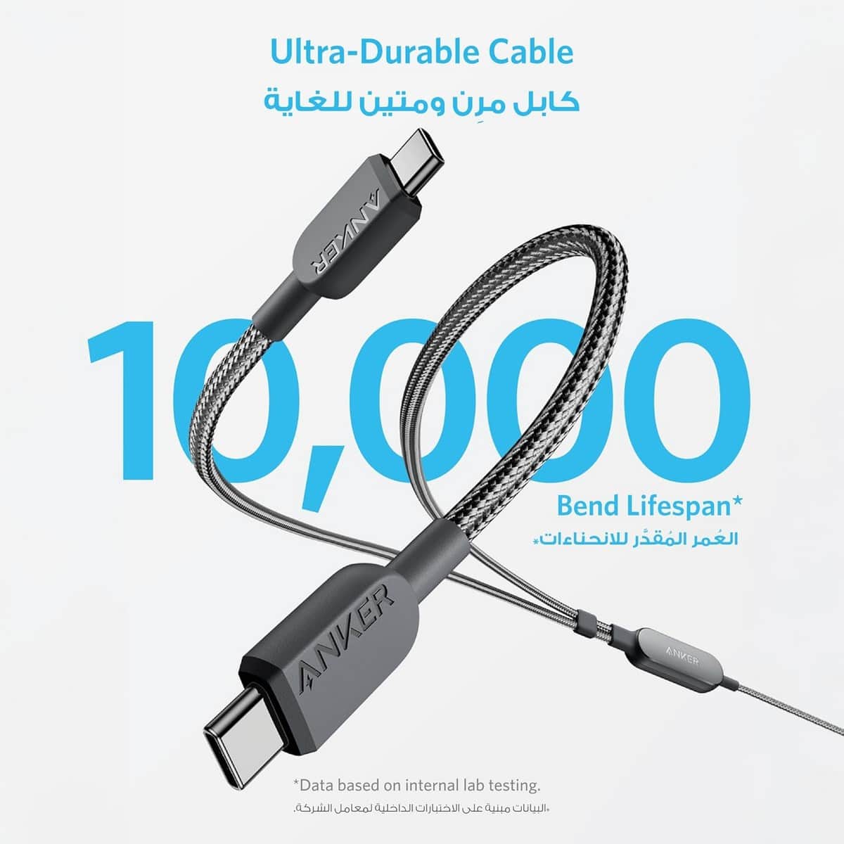 أنكر كابل 2 في 1 USB-C إلى USB-C بقدرة 140 واط بطول 4 قدم