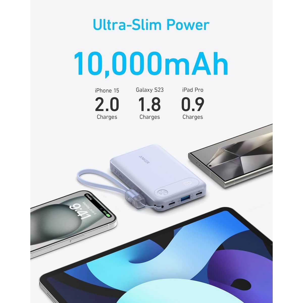 أنكر أسود باور بانك بسعة 10000mAh وقدرة 22.5 واط