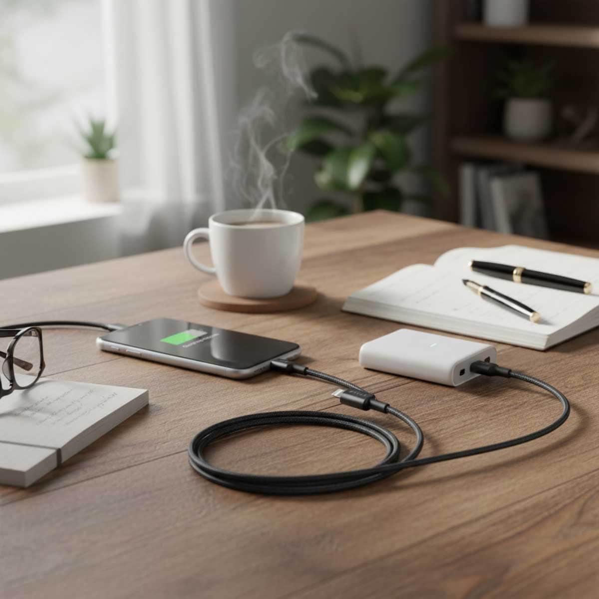أنكر أسود كابل 322 مجدول USB-C إلى لايتنينج بطول 10 قدم