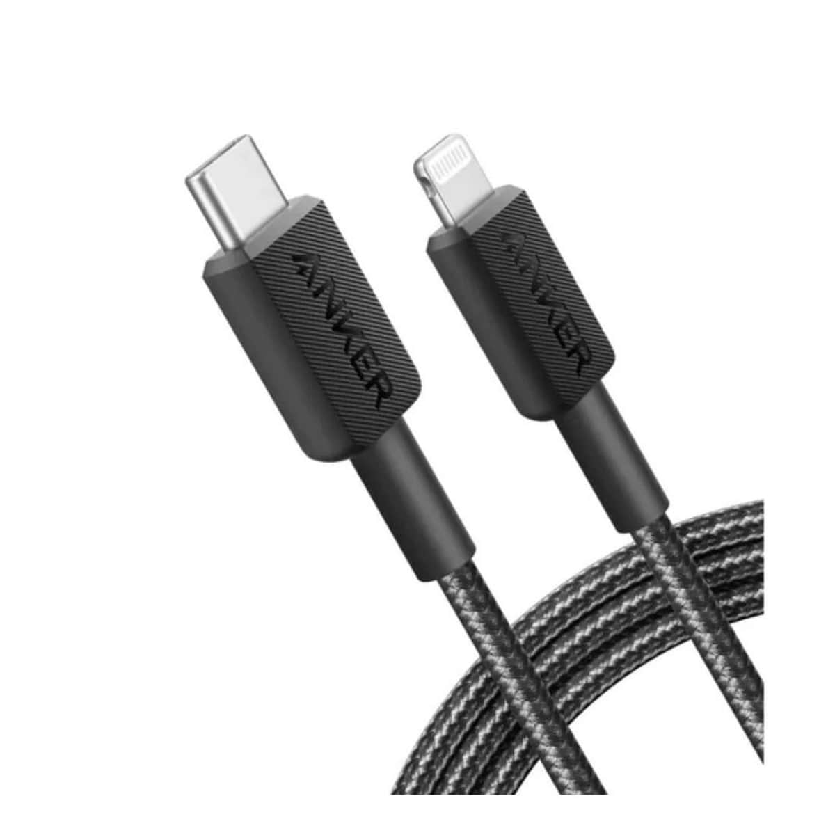 أنكر أسود كابل 322 مجدول USB-C إلى لايتنينج بطول 10 قدم