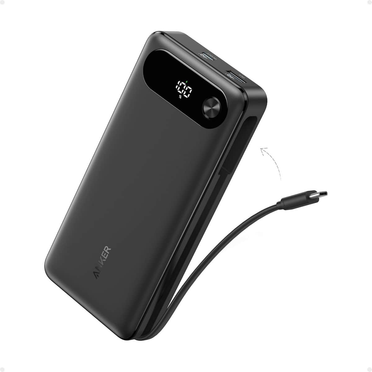Anker Black 20000mAh 87W Built-In USB-C Cable Power Bank