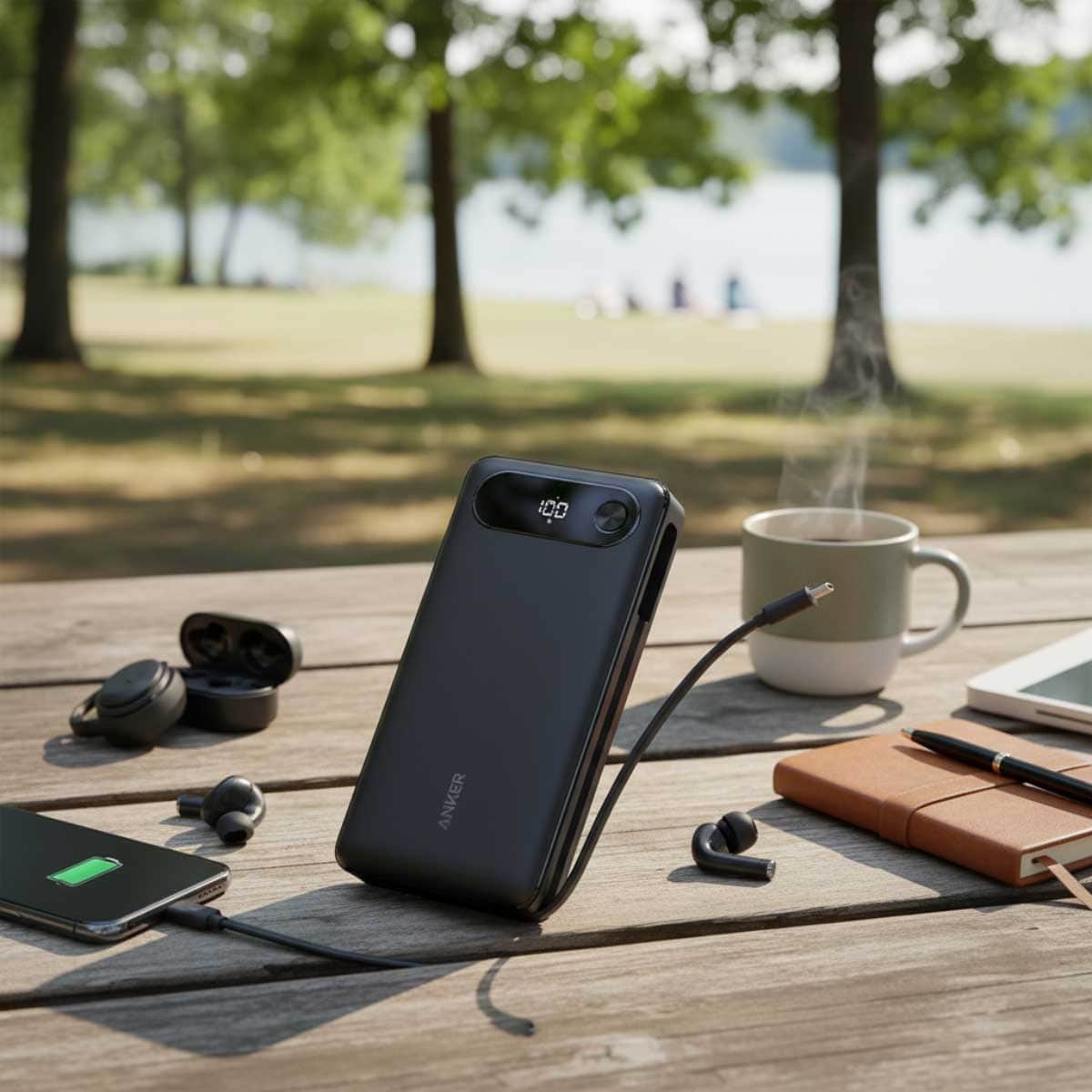 Anker Black 20000mAh 87W Built-In USB-C Cable Power Bank