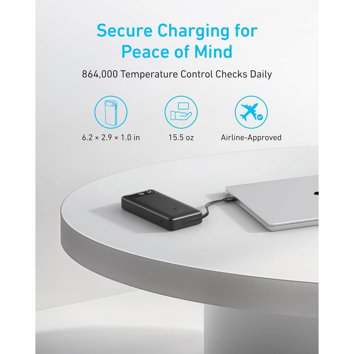 Anker Black 20000mAh 87W Built-In USB-C Cable Power Bank