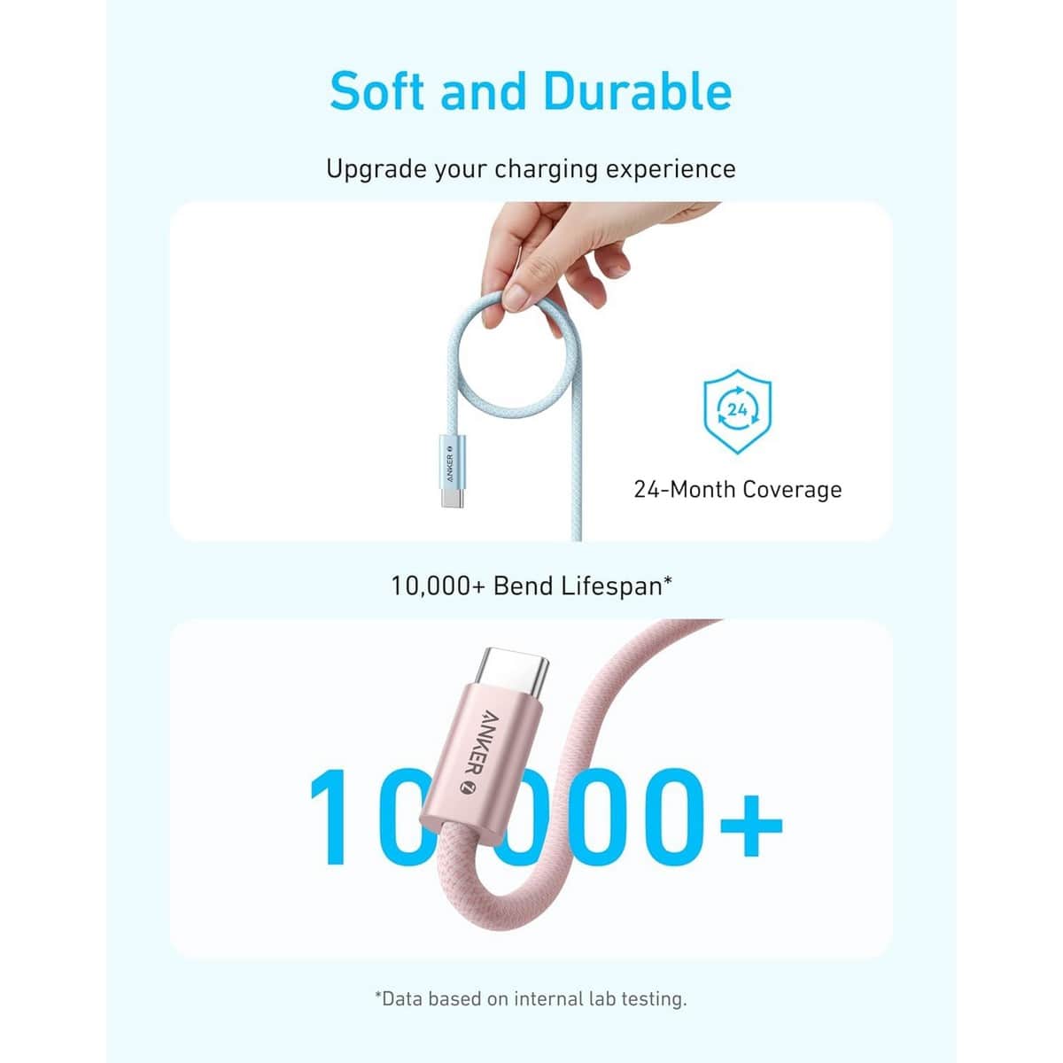 أنكر أسود كابل صديق للبيئة USB-C إلى USB-C بقدرة 240 واط بطول 2 متر