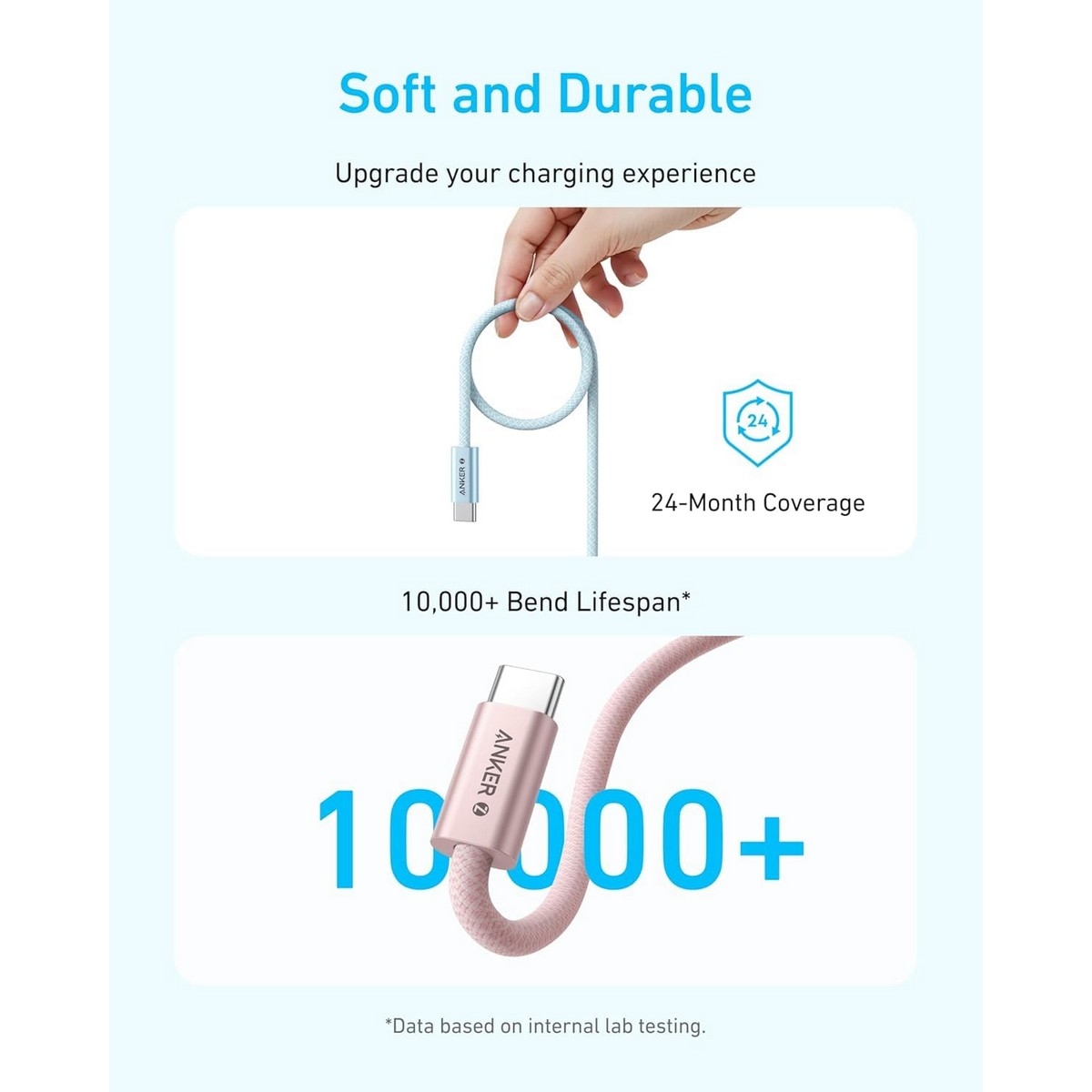 أنكر أسود كابل صديق للبيئة USB-C إلى USB-C بقدرة 240 واط بطول 2 متر