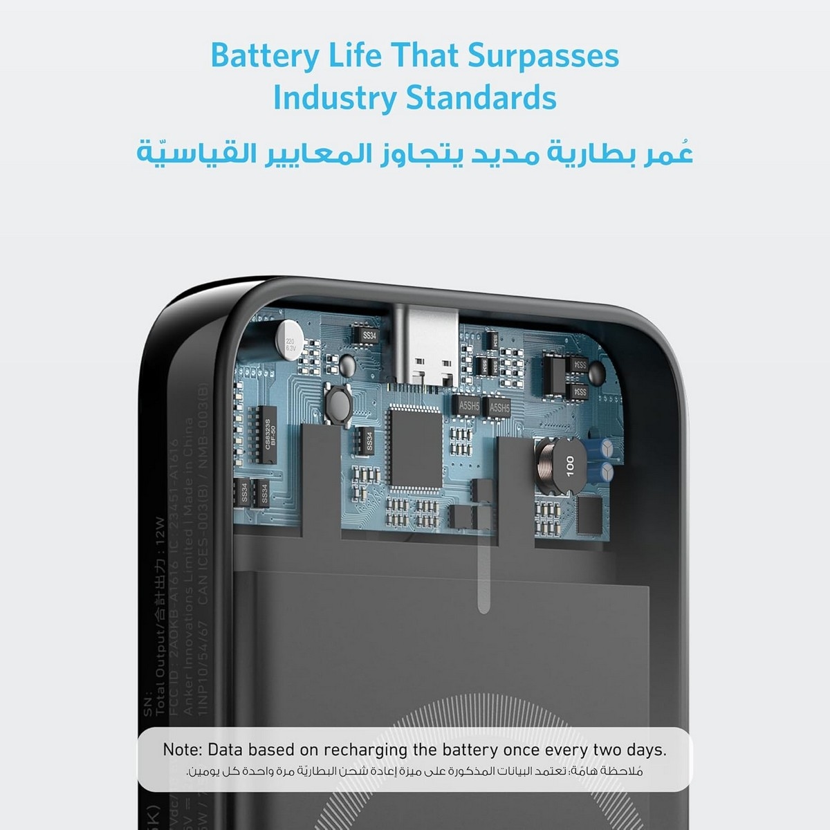أنكر أسود باور بانك 321 MagGo PowerCore بسعة 5000mAh وقدرة 12 واط مع شحن لاسلكي مغناطيسي