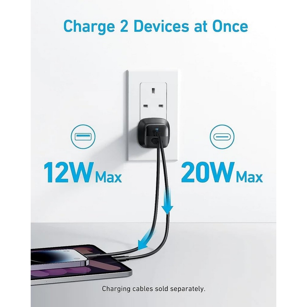 Anker Black 323 33W 2-Port USB-C & USB-A Wall Charger & Cable Set