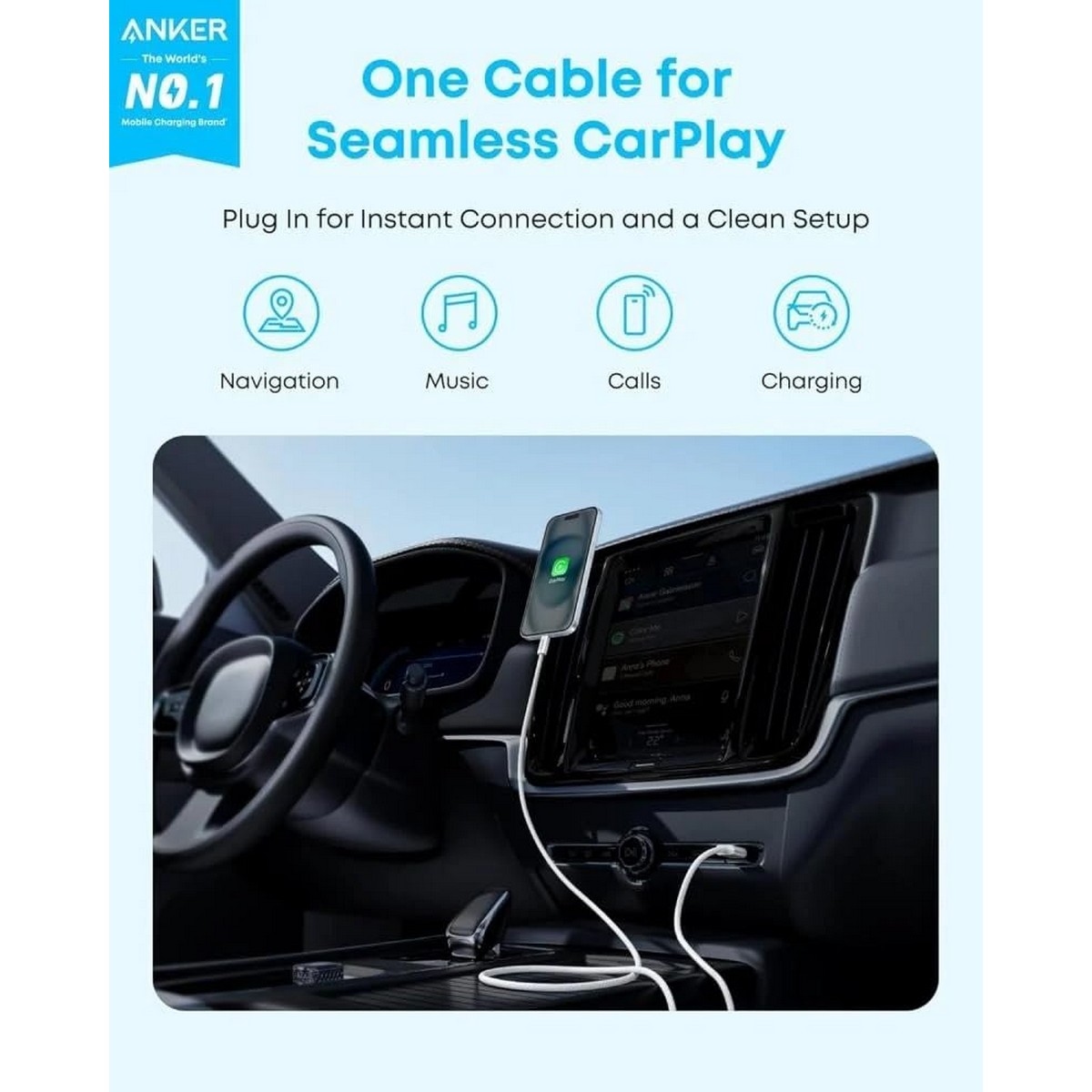 أنكر أسود كابل Zolo مجدول USB-A إلى USB-C بطول 3.3 قدم