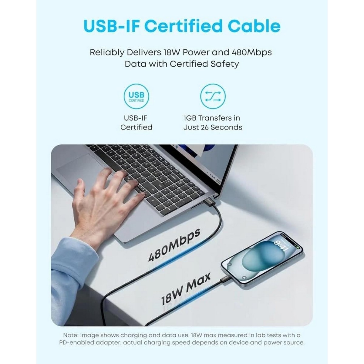 أنكر أسود كابل Zolo مجدول USB-A إلى USB-C بطول 3.3 قدم