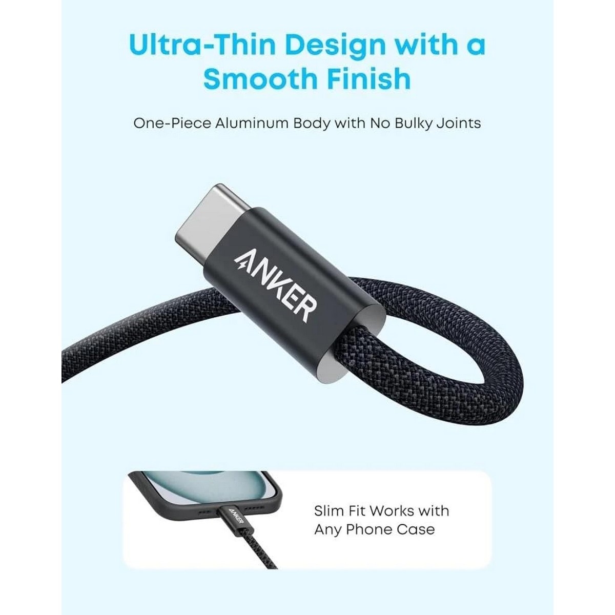أنكر أسود كابل Zolo مجدول USB-A إلى USB-C بطول 3.3 قدم