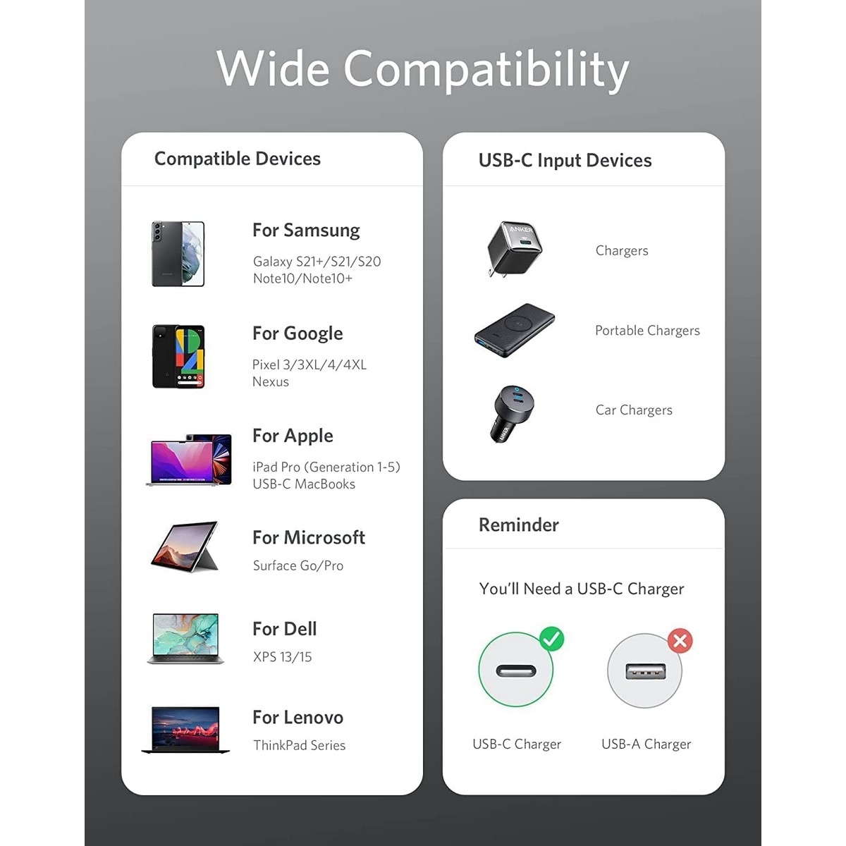 أنكر أسود كابل 322 صديق للبيئة USB-C إلى USB-C بطول 3 قدم