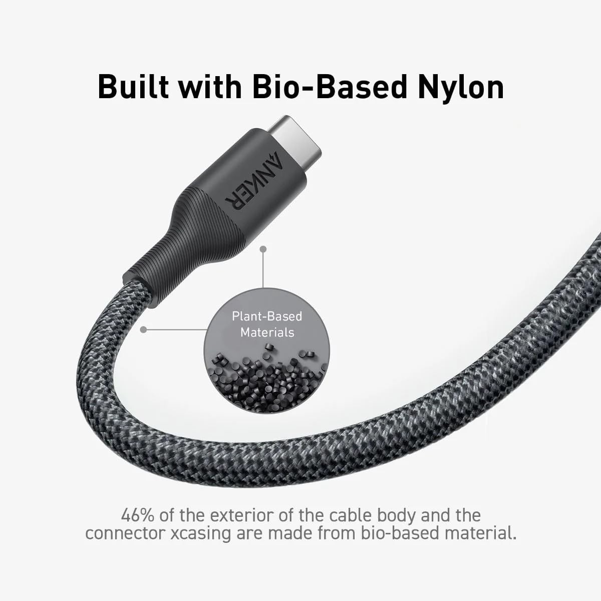 أنكر أسود كابل 544 Bio-Nylon USB-C إلى USB-C بطول 3 قدم