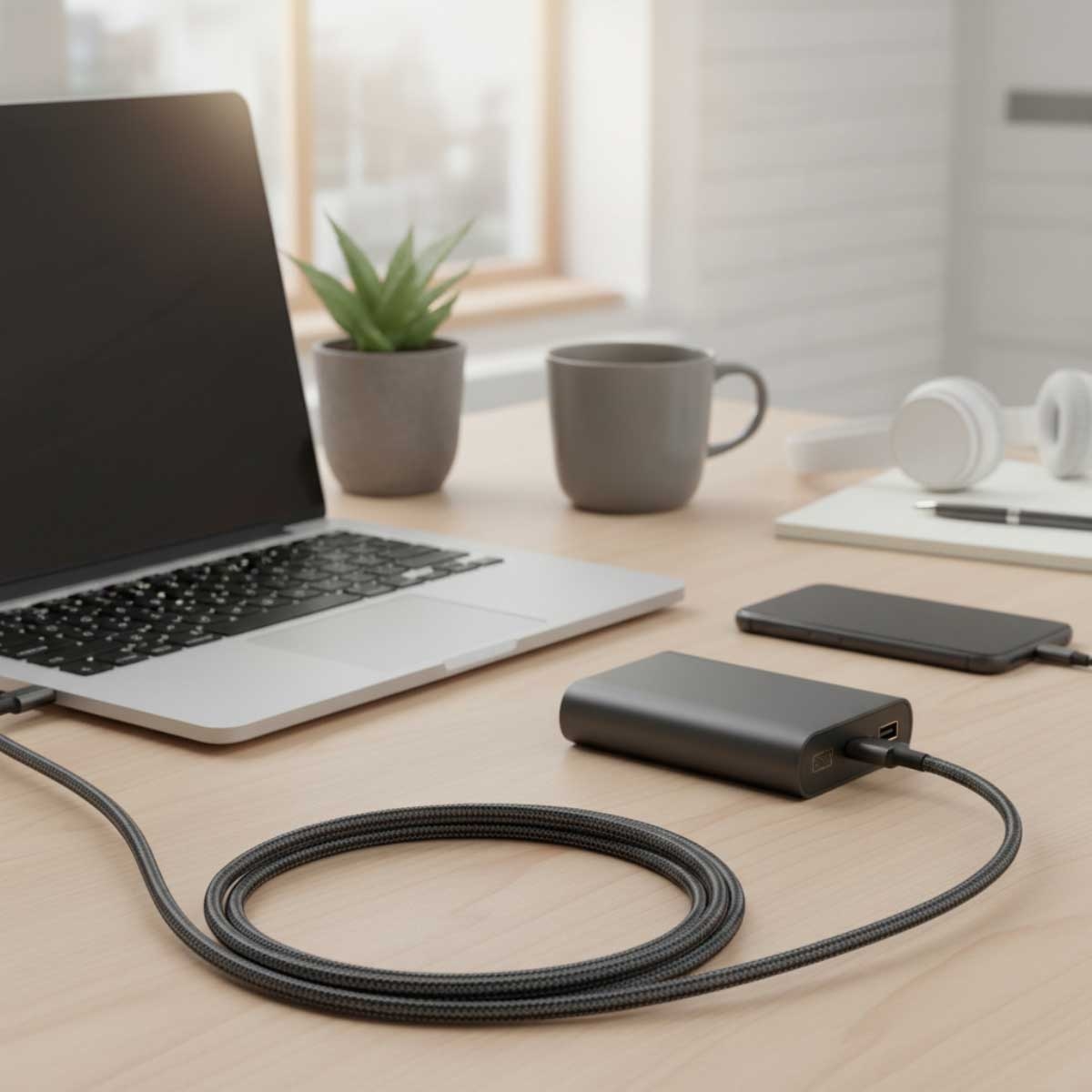 أنكر أسود كابل مجدول USB-C إلى USB-C بقدرة 240 واط بطول 3 قدم