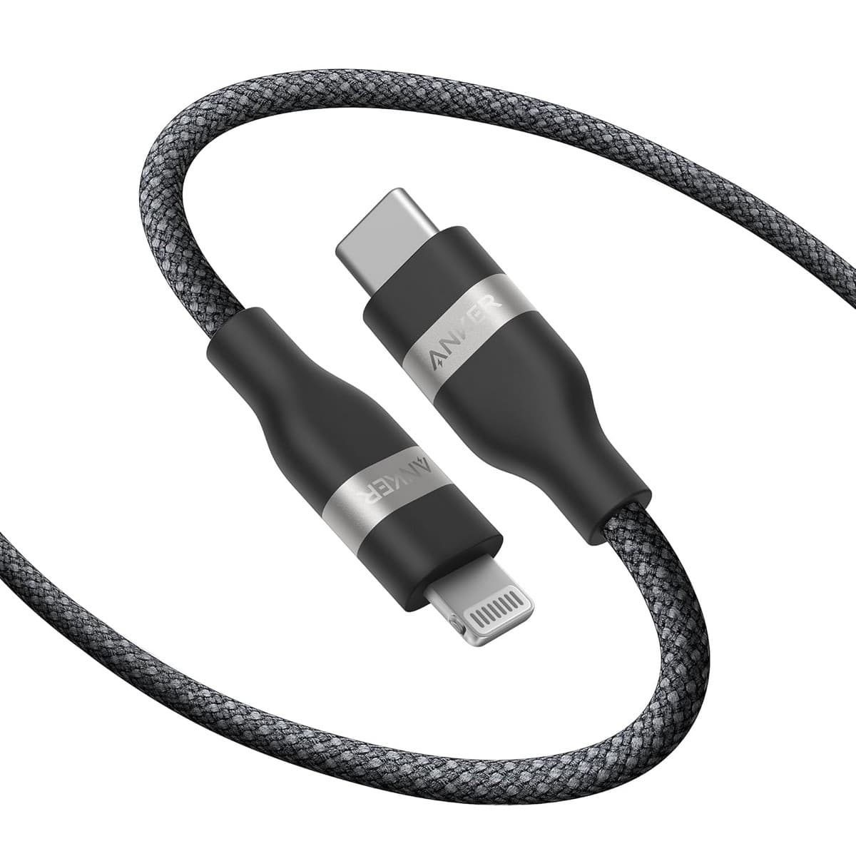أنكر أسود كابل مجدول PCR USB-C إلى لايتنينج بطول 3 قدم