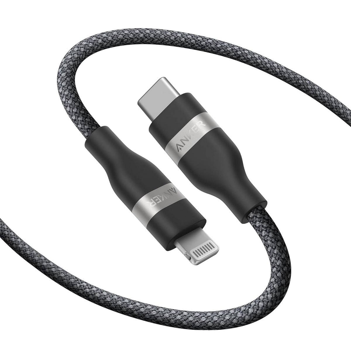 أنكر أسود كابل مجدول PCR USB-C إلى لايتنينج بطول 3 قدم