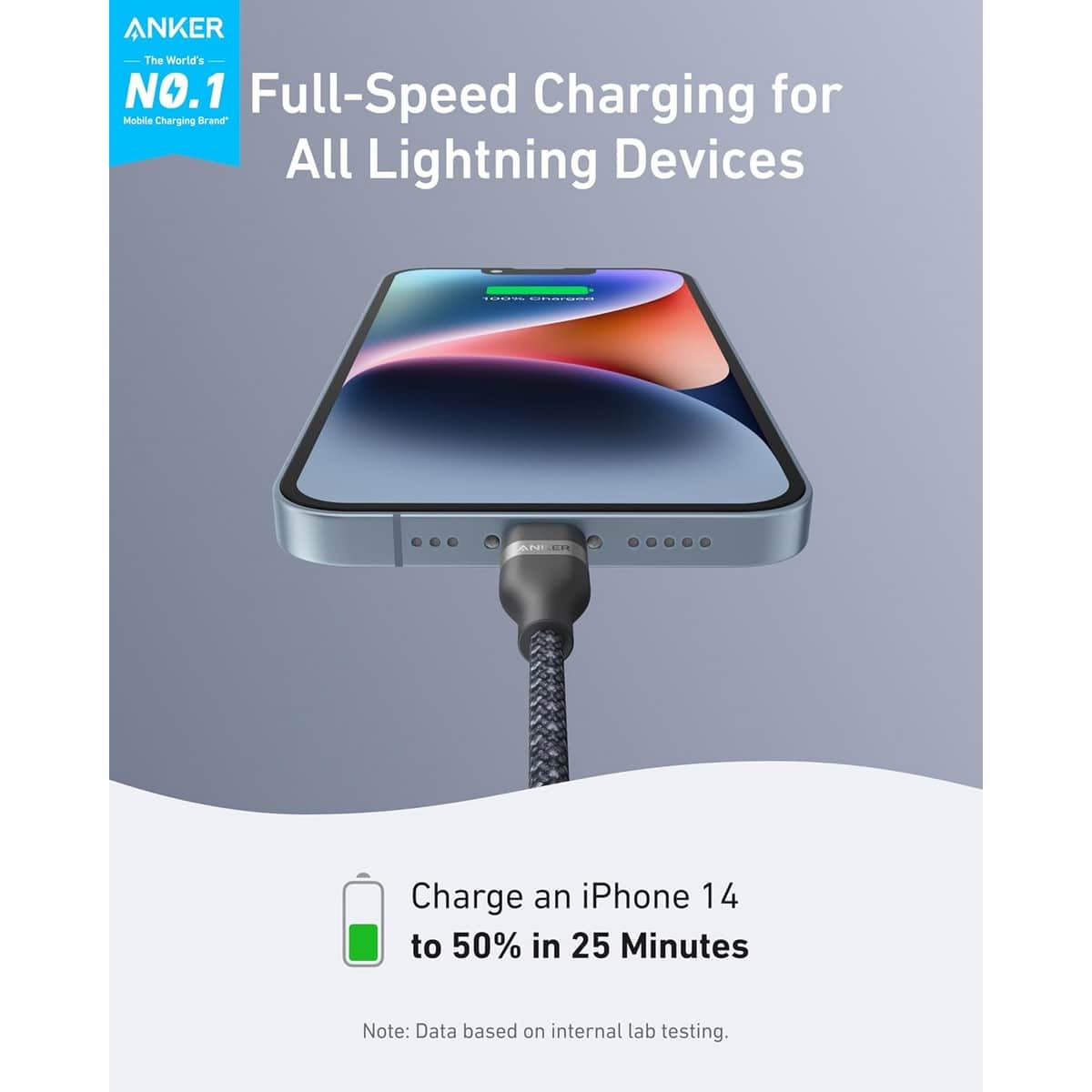 أنكر كابل مجدول PCR USB-C إلى لايتنينج بطول