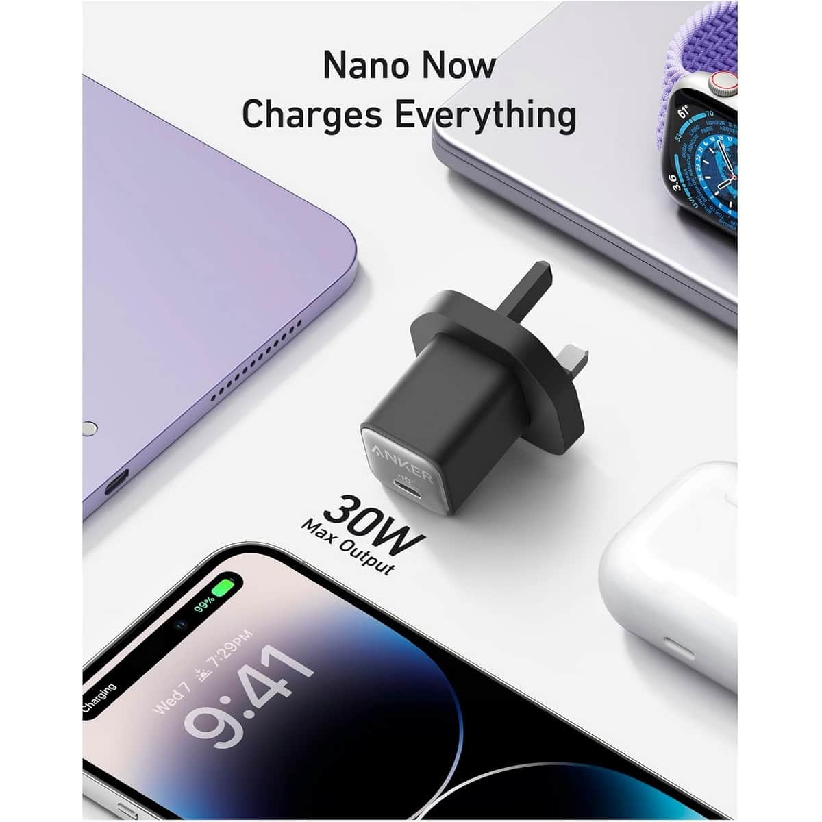 أنكر أسود شاحن حائط 511 Nano 3 PowerIQ 3.0 USB-C بقدرة 30 واط