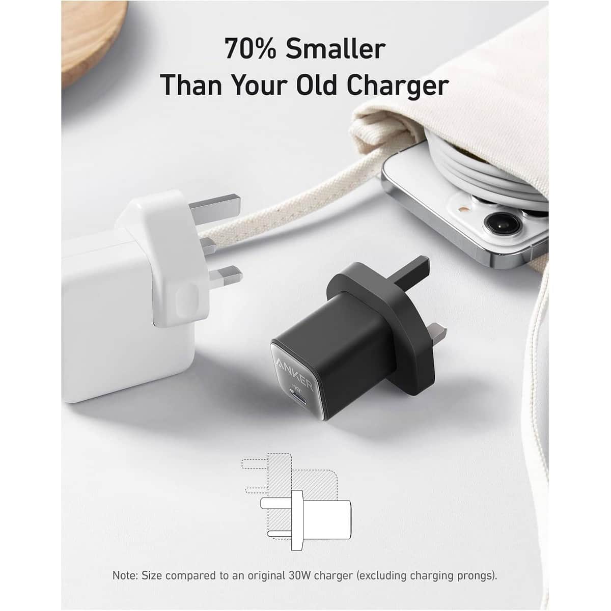 أنكر أسود شاحن حائط 511 Nano 3 PowerIQ 3.0 USB-C بقدرة 30 واط